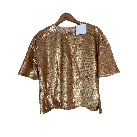 Le' AL.X Gold Sequin Blouse Disco Glamorous Chic Holiday Party XS NWT - Picture 1 of 5